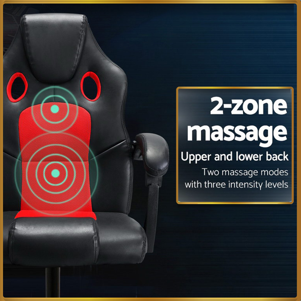 Artiss 2 Point Massage Gaming Office Chair PU Leather Red