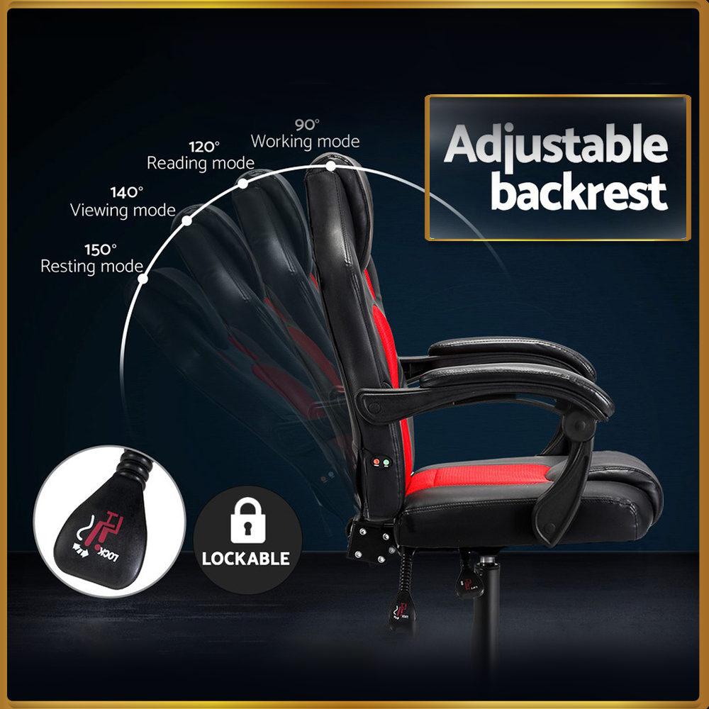 Artiss 2 Point Massage Gaming Office Chair PU Leather Red
