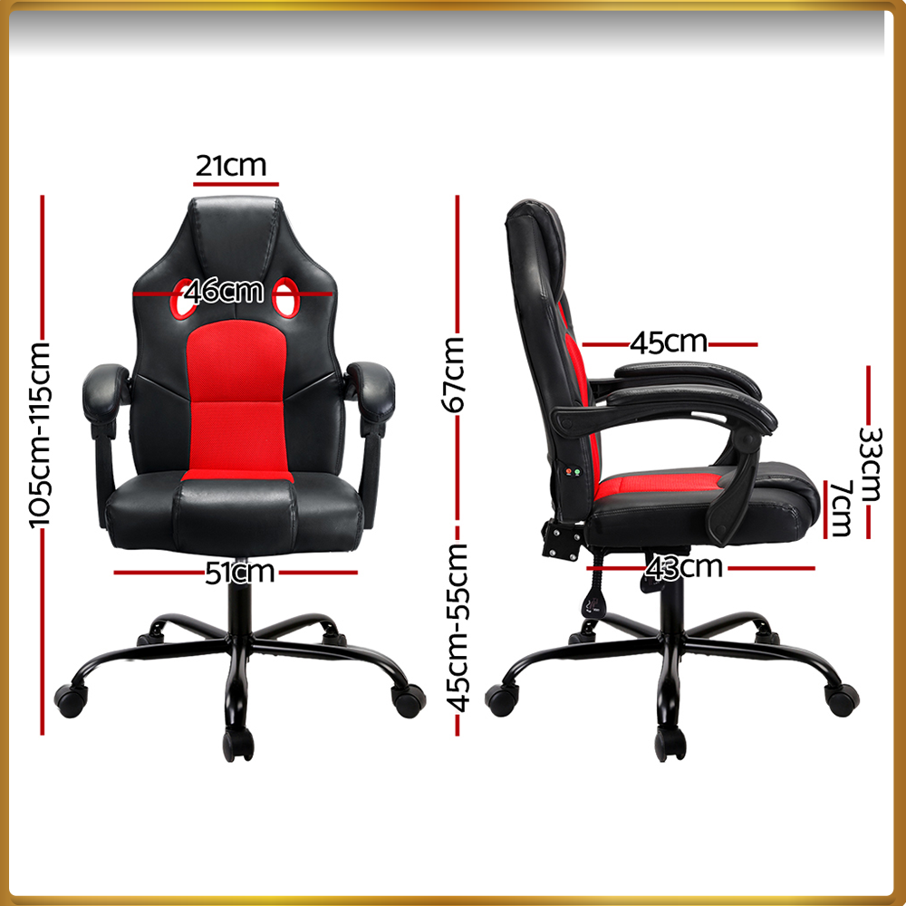 Artiss 2 Point Massage Gaming Office Chair PU Leather Red