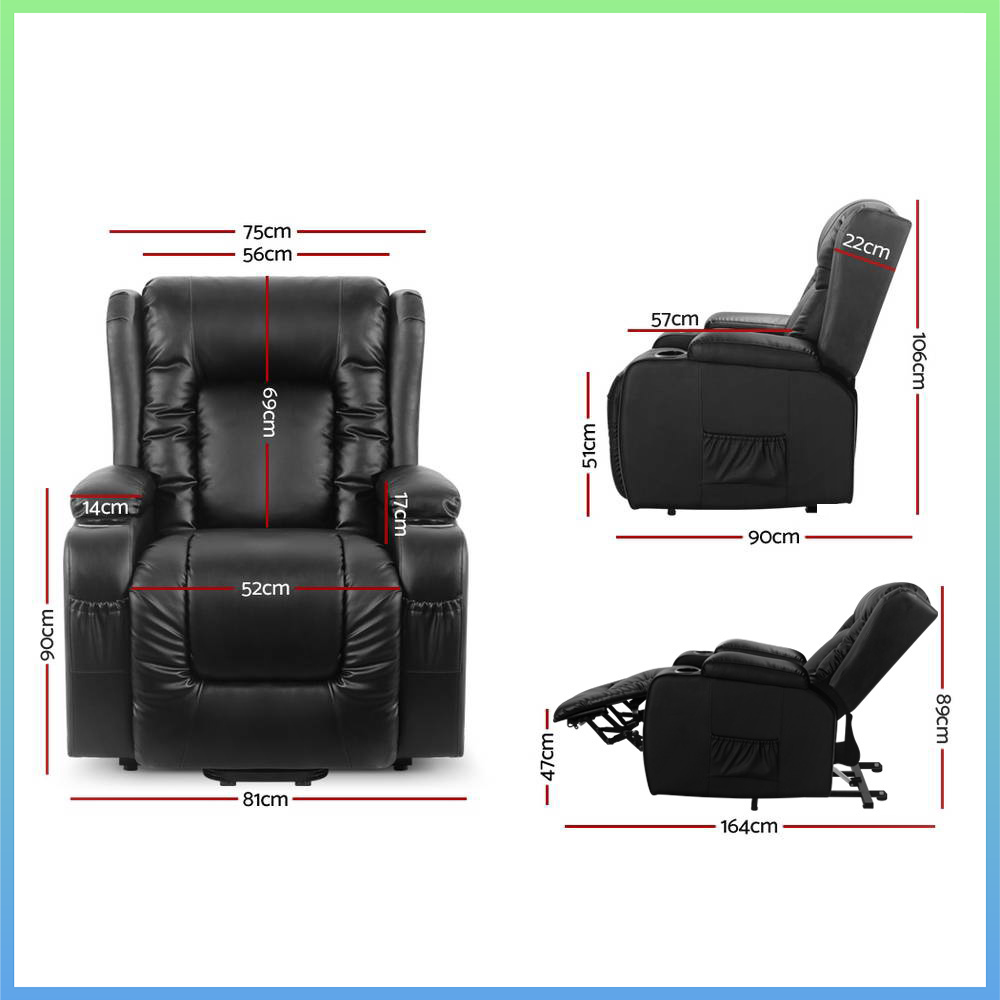 Bronx Levitate Lux Massage Recliner  PU Leather + Lift Assist