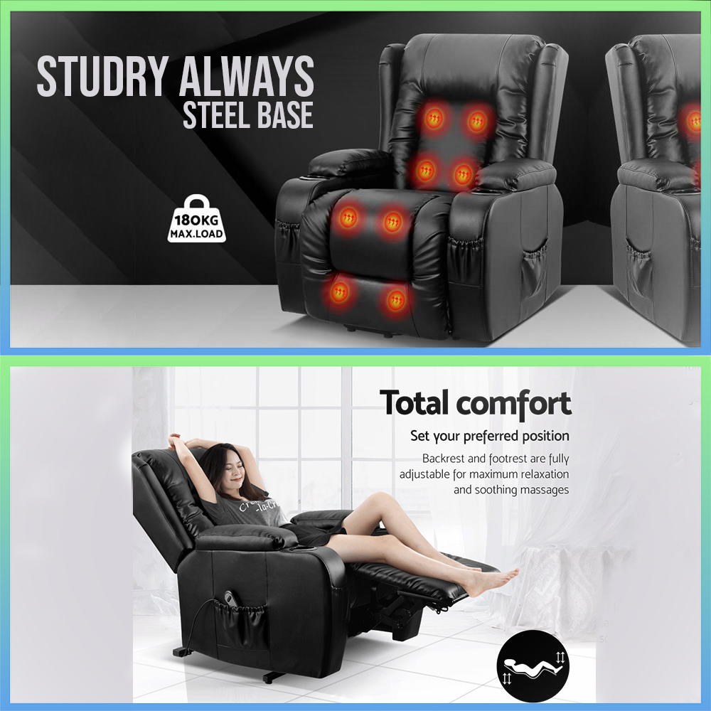 Bronx Levitate Lux Massage Recliner  PU Leather + Lift Assist