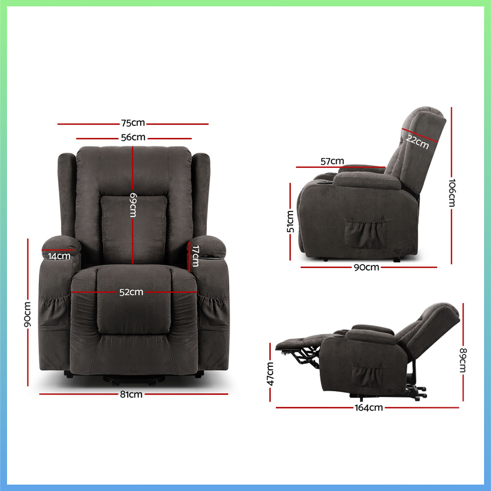 Bronx Levitate Lux Massage Recliner (Suede) + Lift Assist