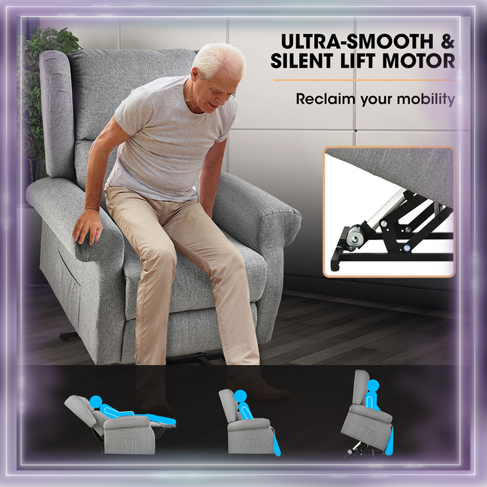 Senior Comfort Care Electric Reading Recliner + Lift Assist  Grey