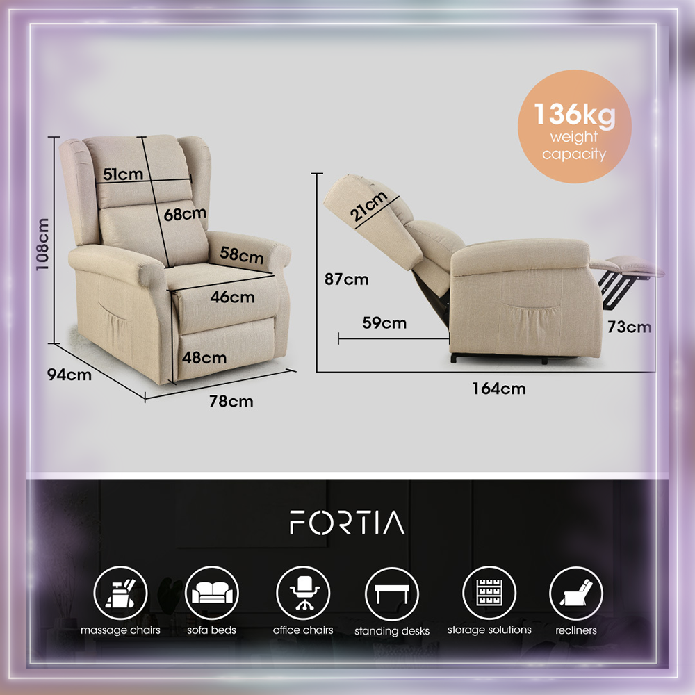 Senior Comfort Care Electric Reading Recliner + Lift Assist  Wheat Beige