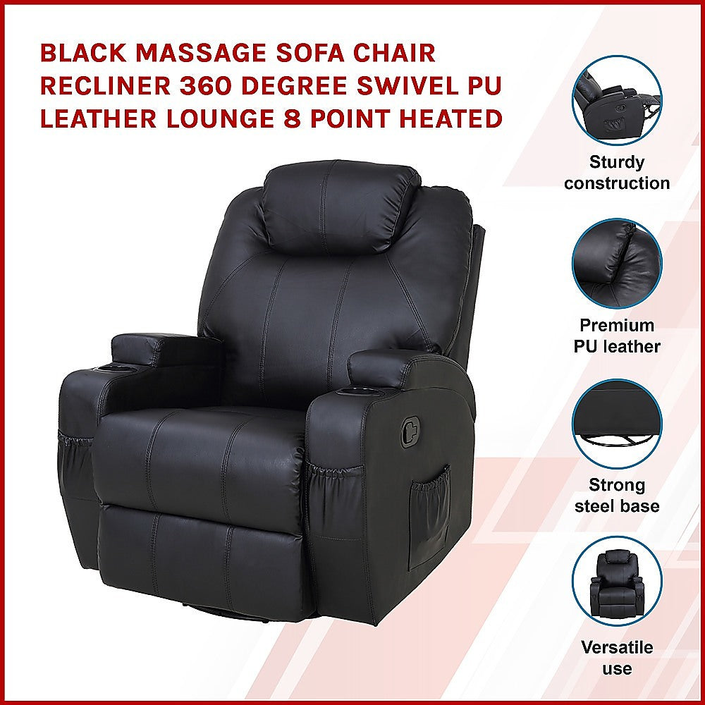 Opulence Orbit 360° Swivel Premium Heated Massage Recliner Cosmic Black